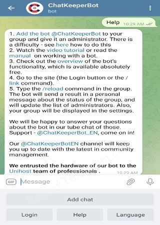 ChatKeeperBot bot step 2