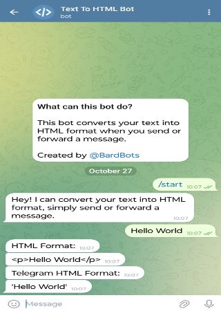 Text2HTMLBot bot step 2