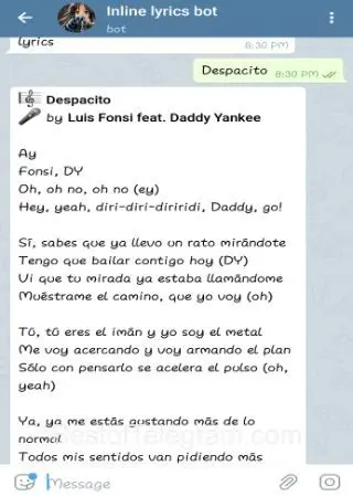 Inline lyrics bot preview 2