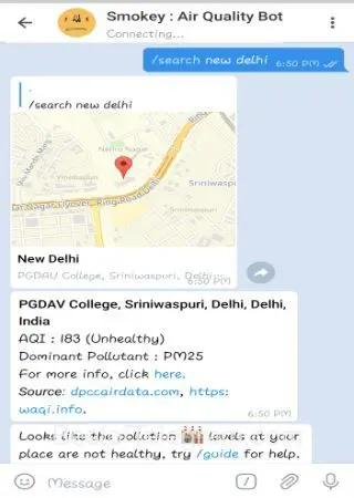 Smokey : Air Quality Bot preview 2