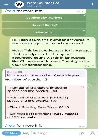 Word Counter Bot preview 2